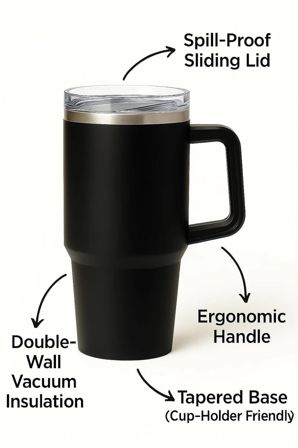 1200ml Insulated Stainless Steel Tumbler with Straw & Lid